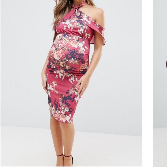 Asos maternity Floral twist ruffle pencil dress S - Picture 7 of 8